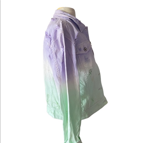 Bullhead Black distressed ombre denim jkt XL lilac green white chrome grommets - Picture 2 of 10